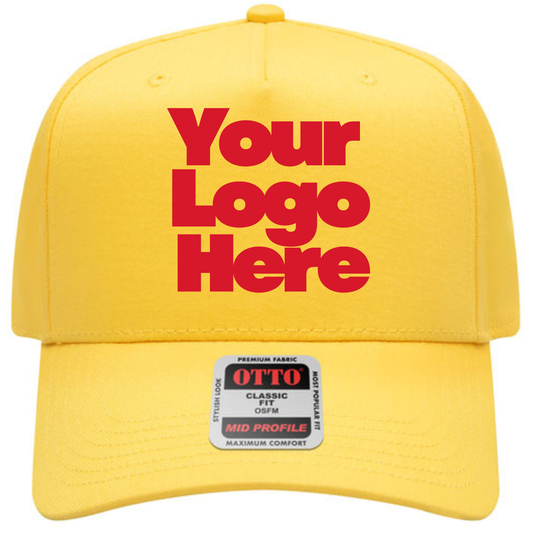 Yellow cap with 'Your Logo Here' text on a white background