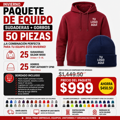 🧵 Custom Embroidered Hoodie & Beanie Team Bundle – 50 Pieces