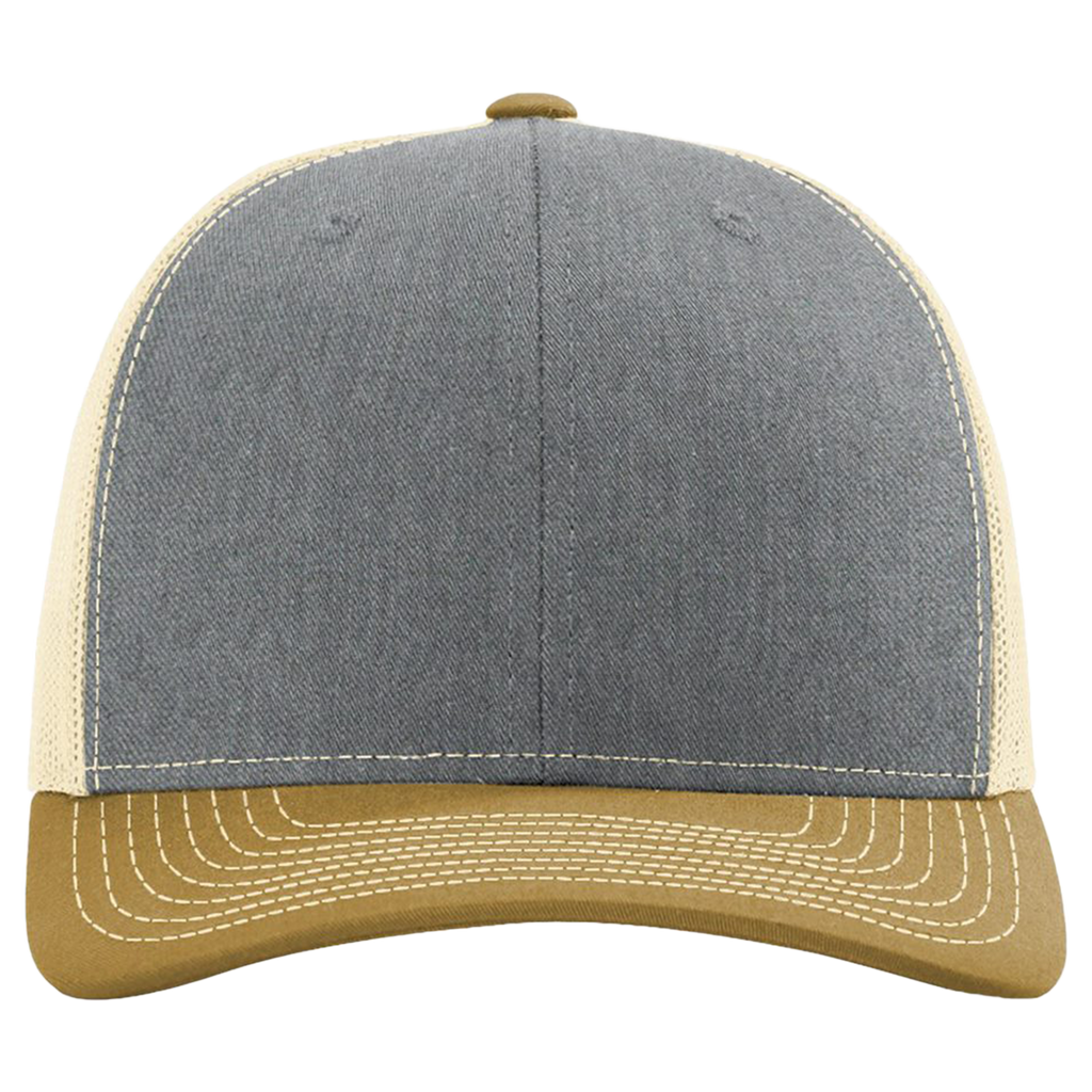 Two-tone cap with gray front and beige back on a white background