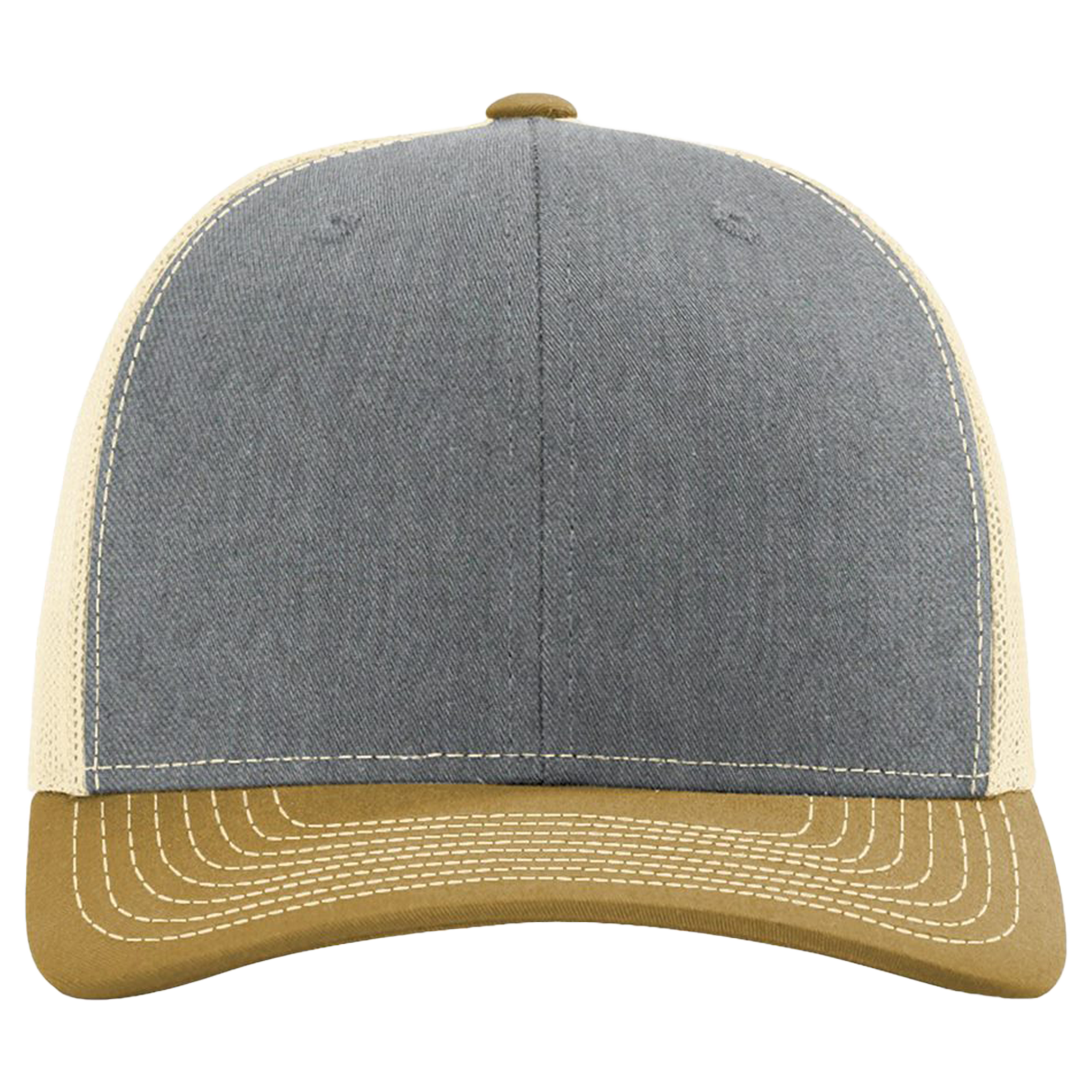 Two-tone cap with gray front and beige back on a white background