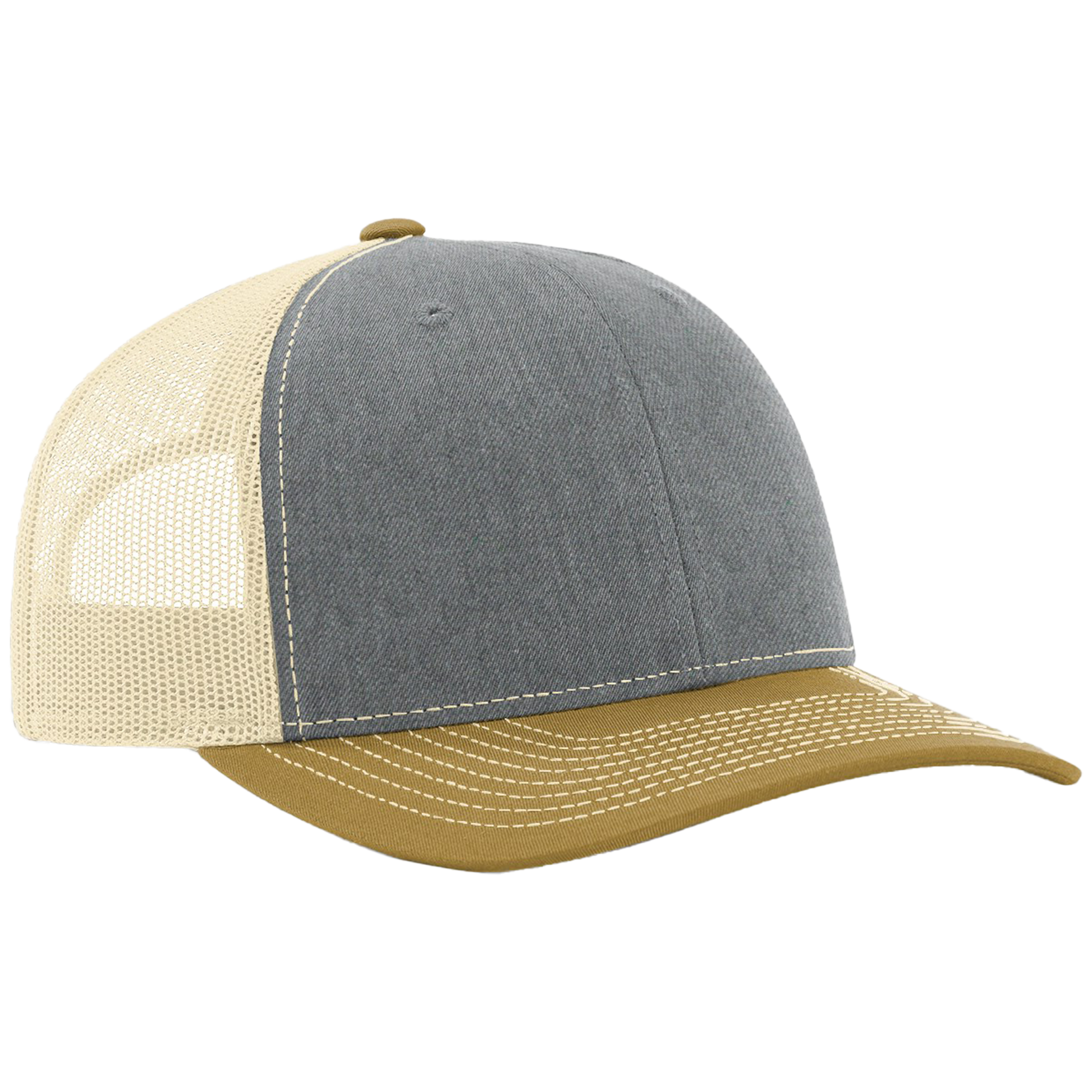 Two-tone cap with gray front and beige back on a white background