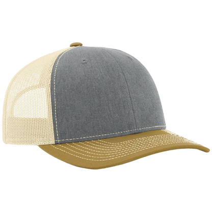 Two-tone cap with gray front and beige back on a white background