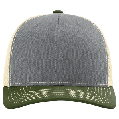 Gray and green cap with a white background