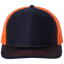 Black and orange cap with mesh back on a white background
