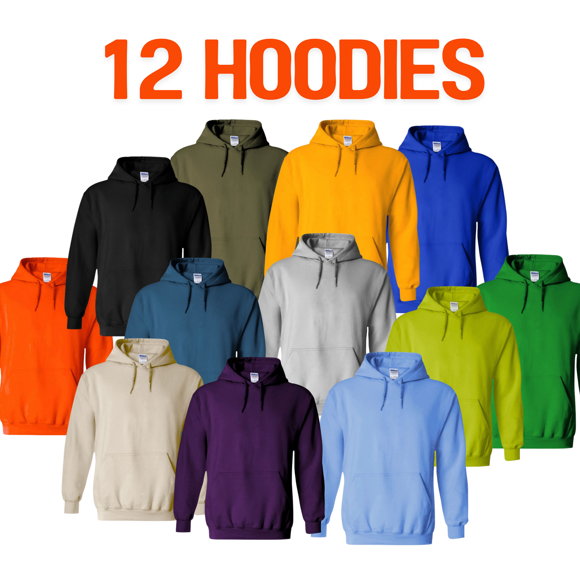 Here’s an SEO-friendly ALT text for your images:

"Custom Gildan 18500 Hoodies Package Deal – 12 Full Color Premium Hoodies with Unisex Fit, Stretchable and Durable, Available in S-XL Sizes, Printed by Germantown, MD Print Shop"