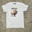 White t-shirt with a graphic of a buffalo and the word 'BUFFALO' on a concrete surface