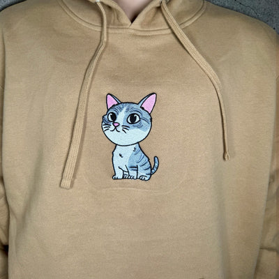 Sudadera con capucha y gato bordado – Sudadera unisex de peso medio