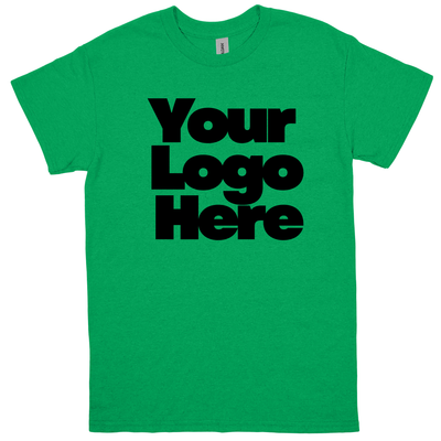 Green t-shirt with 'Your Logo Here' text on a white background
