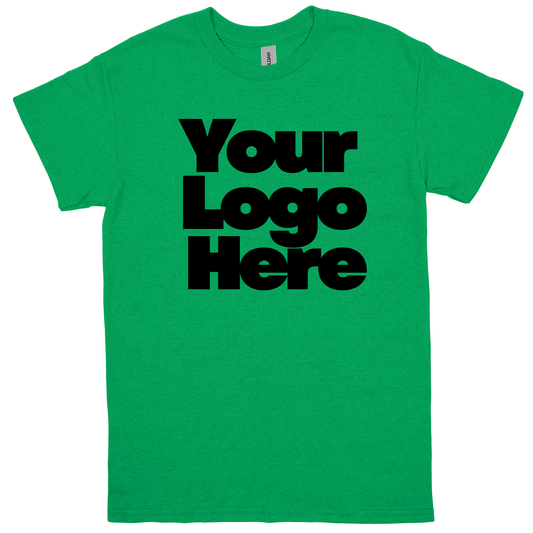 Green t-shirt with 'Your Logo Here' text on a white background