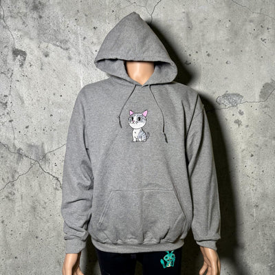 Sudadera con capucha de gato bordado – Mezcla pesada