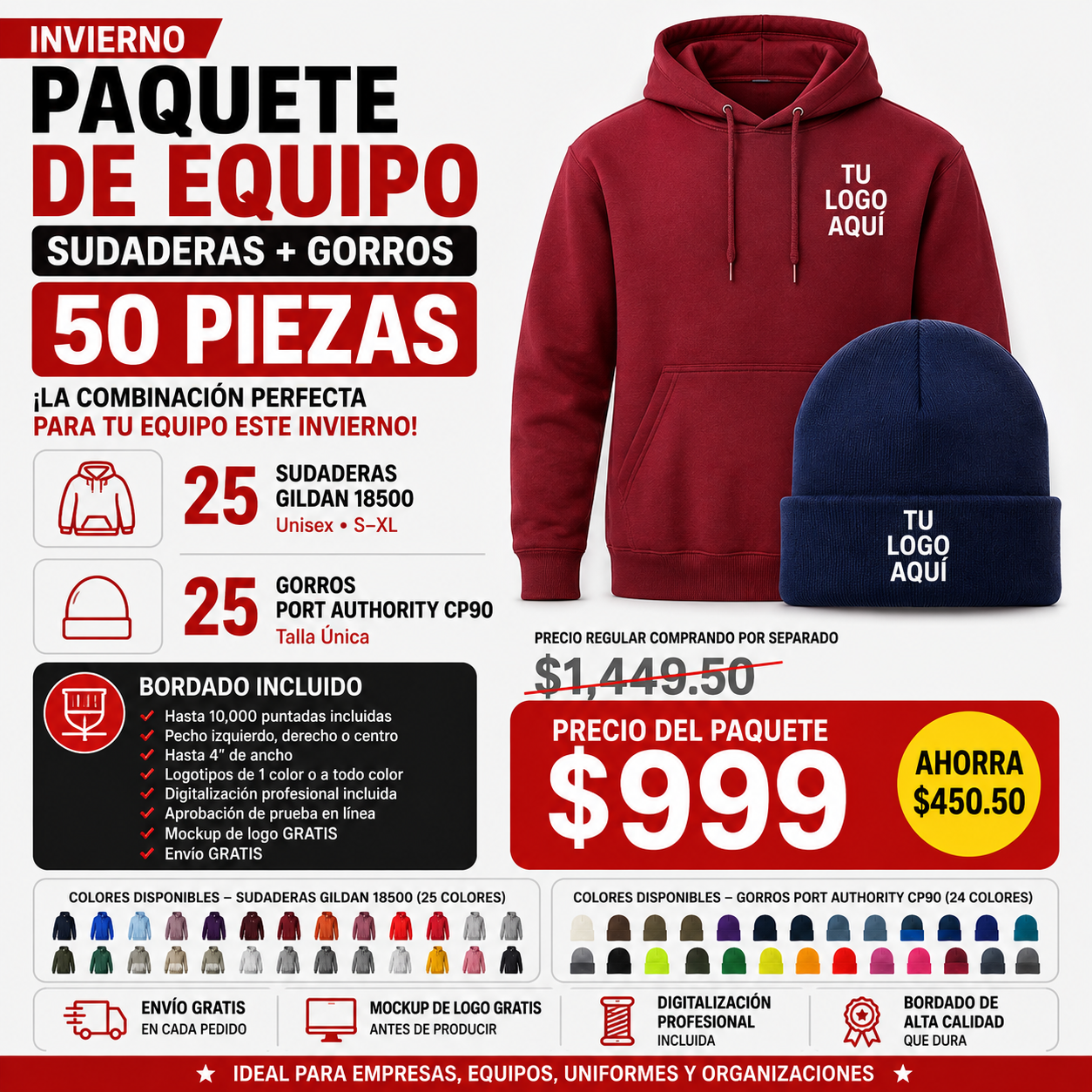 🧵 Custom Embroidered Hoodie & Beanie Team Bundle – 50 Pieces