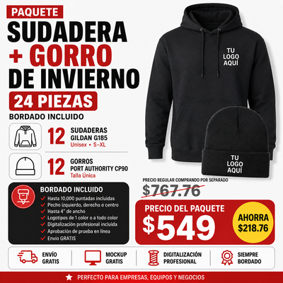 Custom Embroidered Hoodie + Beanie Bundle – 24 Piece Winter Package