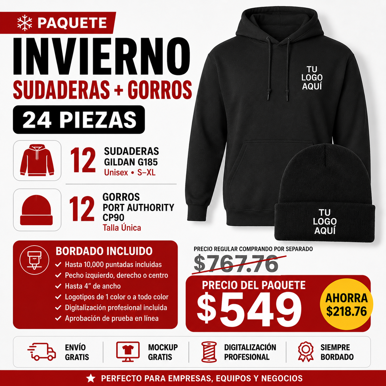 Custom Embroidered Hoodie + Beanie Bundle – 24 Piece Winter Package