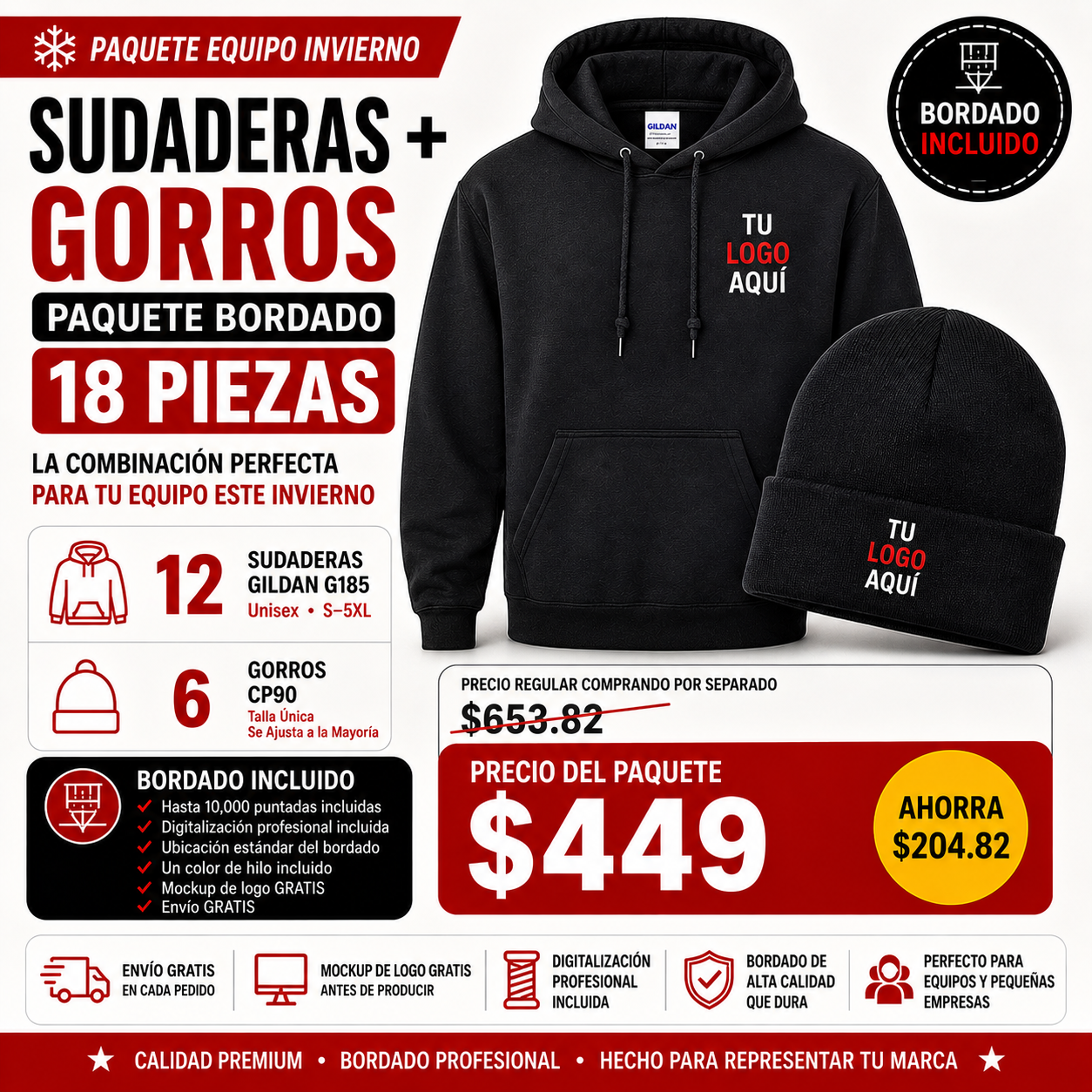 Custom Embroidered Hoodie + Beanie Bundle – 18 Piece Winter Team Pack
