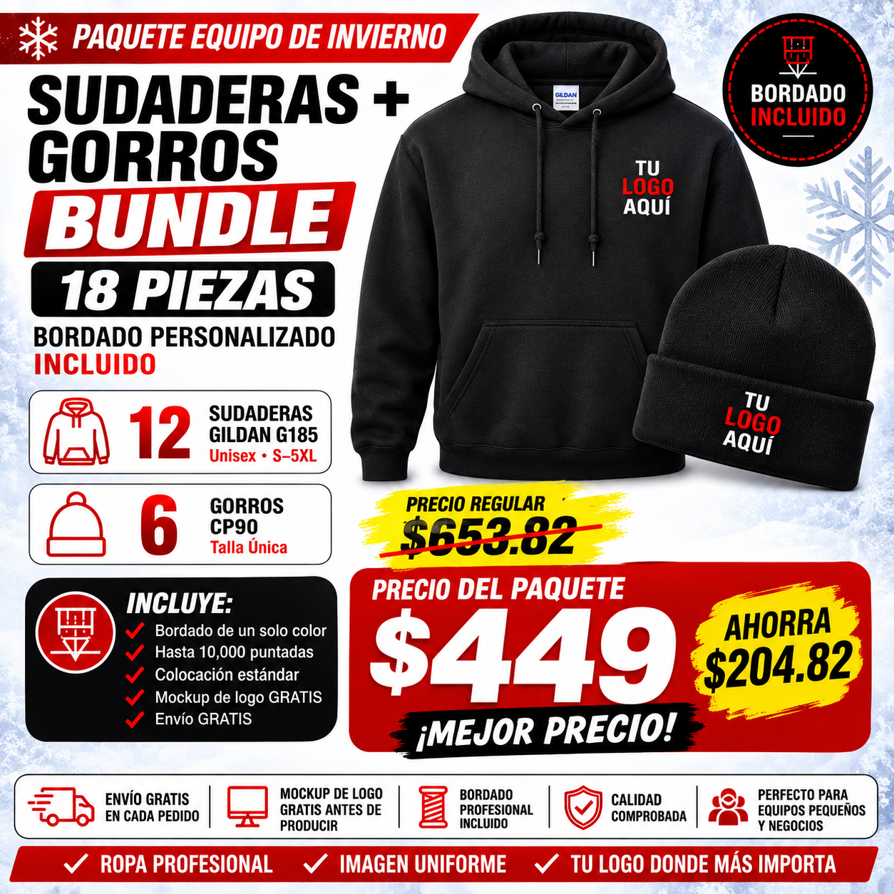 Custom Embroidered Hoodie + Beanie Bundle – 18 Piece Winter Team Pack