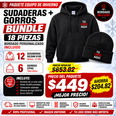 Custom Embroidered Hoodie + Beanie Bundle – 18 Piece Winter Team Pack