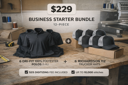 12-Piece Embroidered Business Starter Bundle – 6 Dri-Fit Polos + 6 Richardson 112 Hats