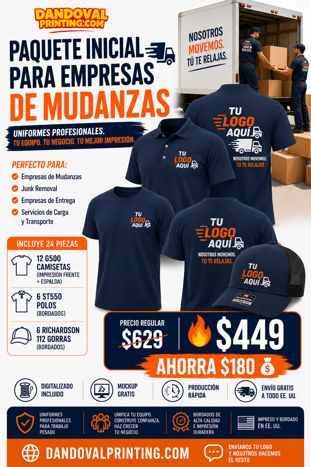 Moving Company Starter Package | 24 Custom Uniforms + Richardson Hats