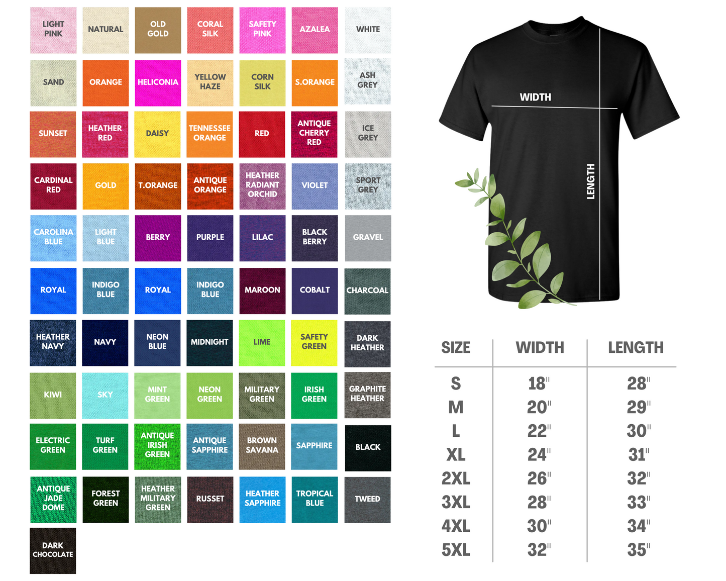 "Unisex Heavy Cotton™ Custom T-Shirt Samples in various colors featuring vibrant full-color prints, Gildan G500 fabric, and a 100% transparent background for high-quality logo customization. Available in S-3XL sizes from our print shop in Germantown, Maryland."
