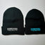 Two black beanie hats with 'Dandoval Printing.com' text on a white background
