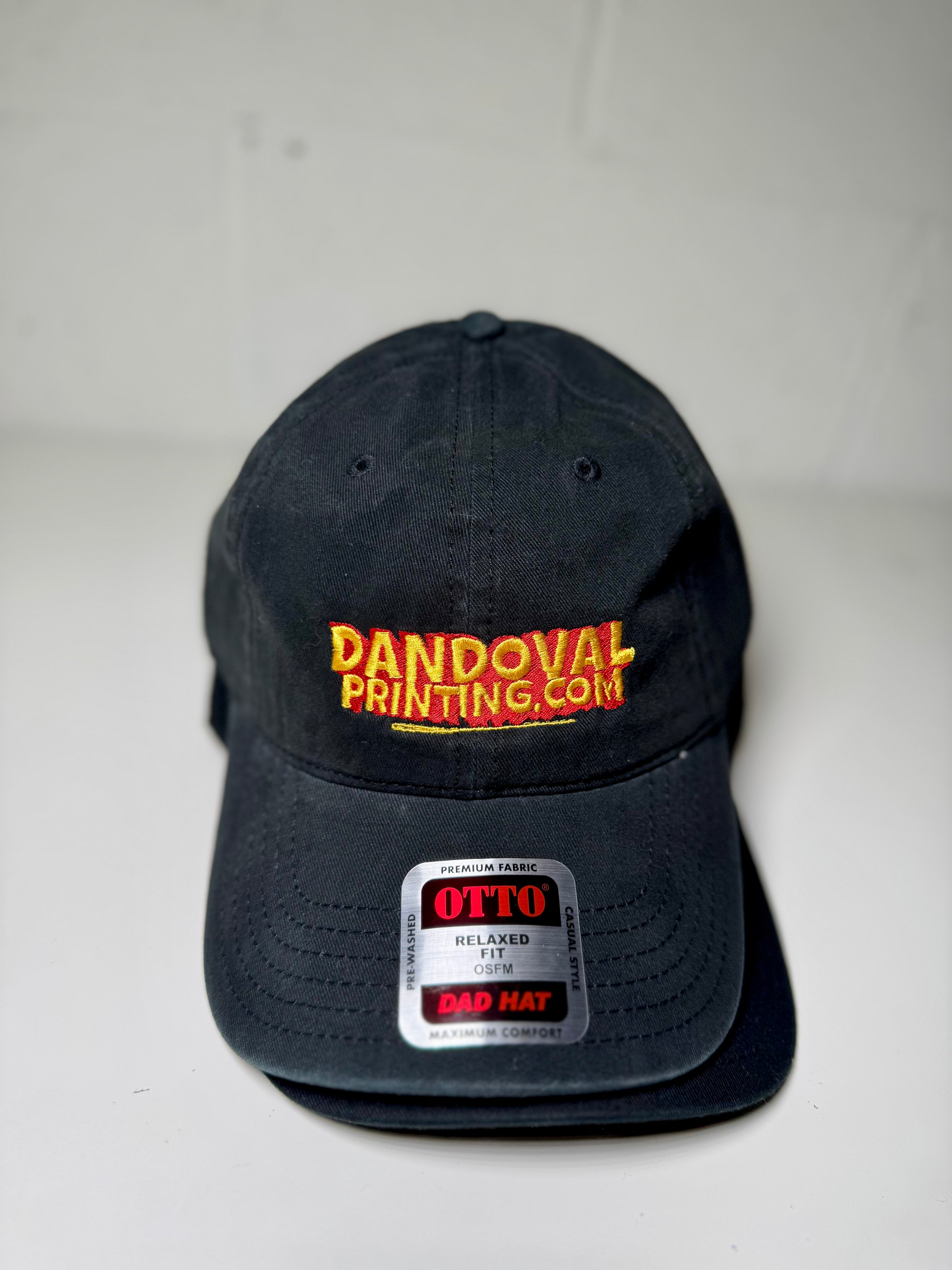 Black cap with 'Dandoval Printing.com' logo on a white background
