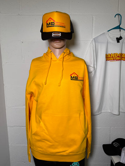 Mannequin wearing a yellow safety suit and helmet on a tiled floor.