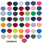 A grid of many flat color swatches labeled CREWNECKS, showing the product color options for crewneck sweatshirts. The swatches include white, red, blue, pink, black, gray, green, yellow, orange, purple, and beige tones on a white background.