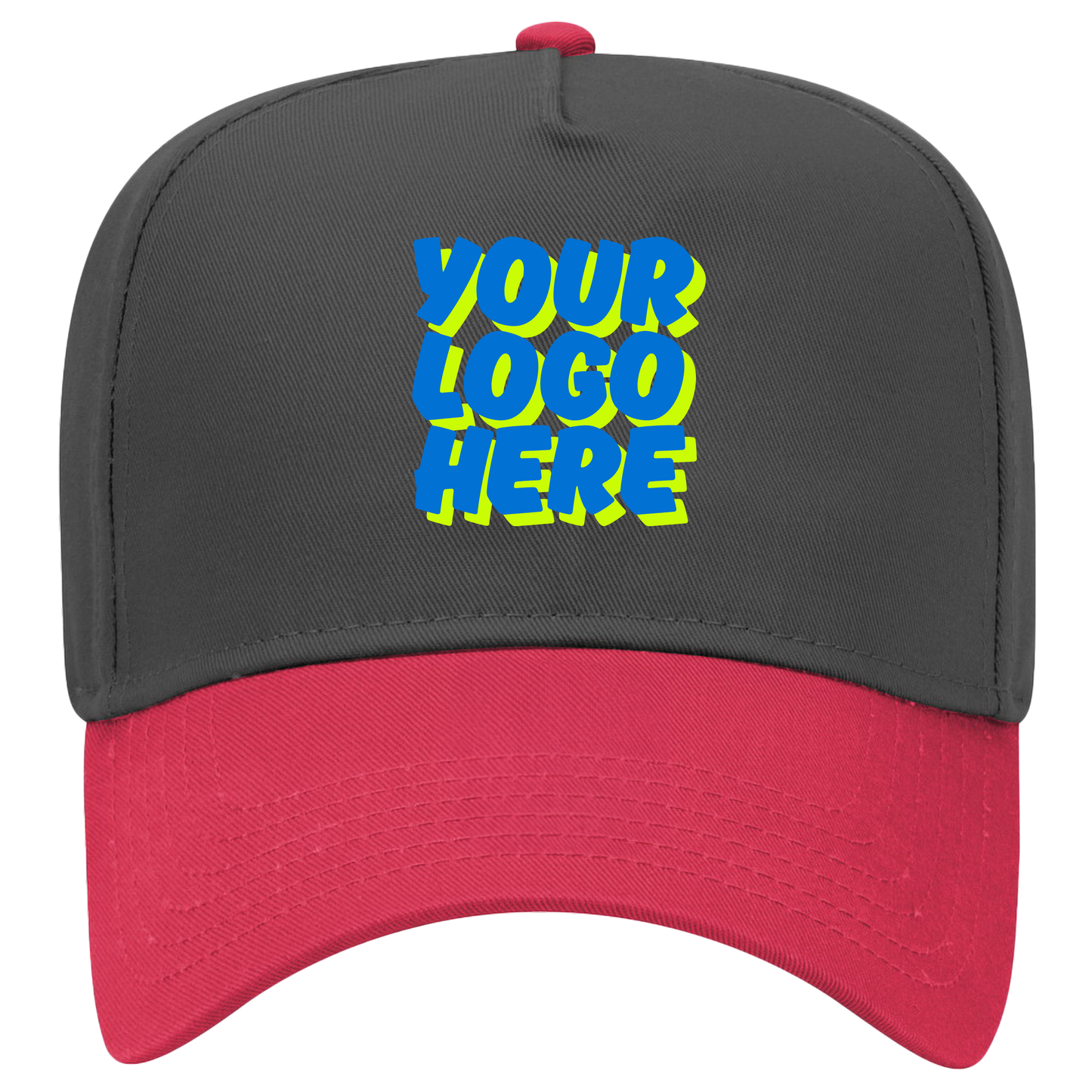 Gray and red cap with 'Your Logo Here' text on a white background