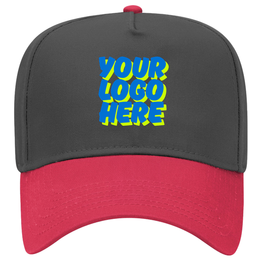 Gray and red cap with 'Your Logo Here' text on a white background