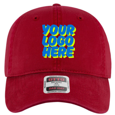 Red cap with 'Your Logo Here' text on a white background