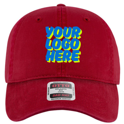 Red cap with 'Your Logo Here' text on a white background