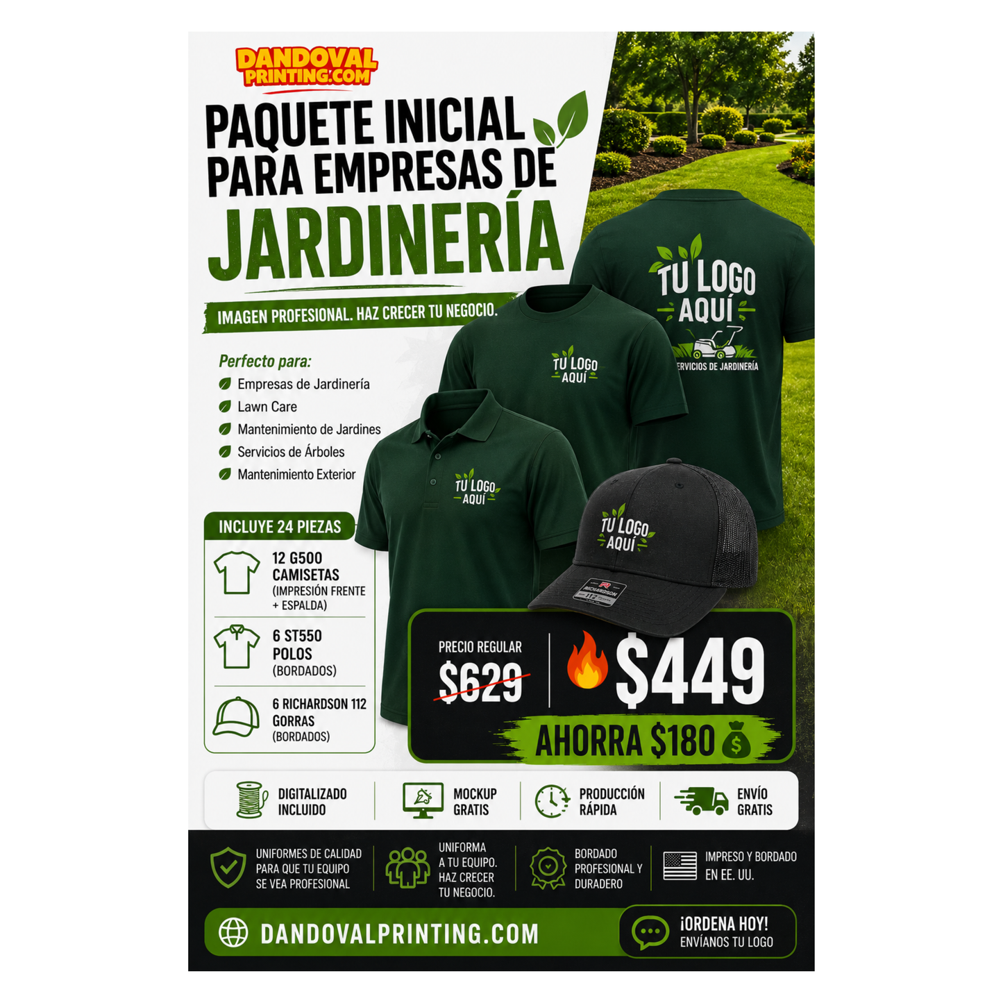 Landscaping Company Starter Package | 24 Custom Uniforms + Richardson Hats