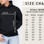 Size chart for Gildan 18500 Unisex Hooded Sweatshirt with a person wearing the hoodie.