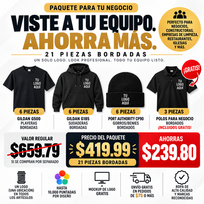 Business Starter Bundle – 18 Embroidered Pieces + 3 FREE Polos