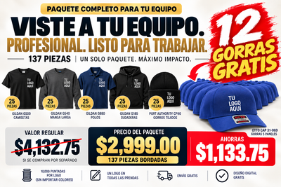 Complete Team Bundle – 125 Embroidered Pieces + 12 FREE Baseball Caps