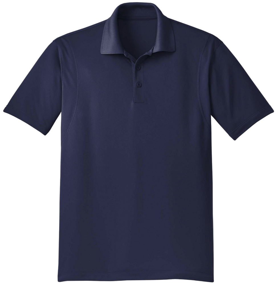 Navy blue polo shirt on a white background