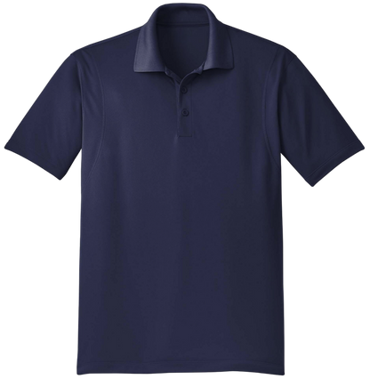 Navy blue polo shirt on a white background