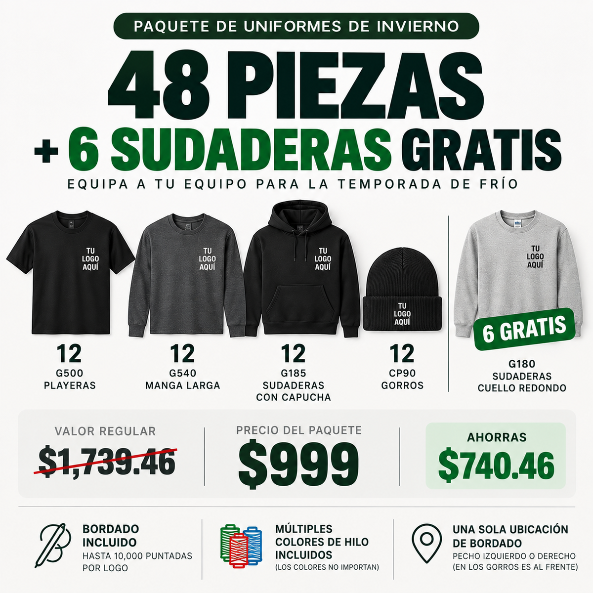 Winter Uniform Bundle – 48 Embroidered Pieces + 6 FREE Crewnecks