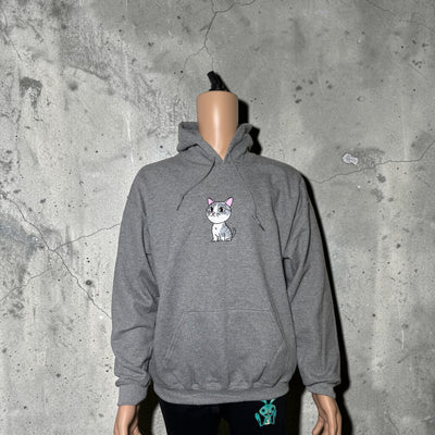 Sudadera con capucha de gato bordado – Mezcla pesada