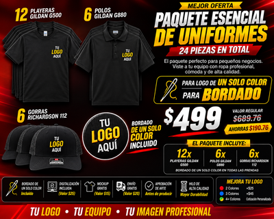 Essential Uniform Bundle – 24 Piece One-Color Embroidery Package