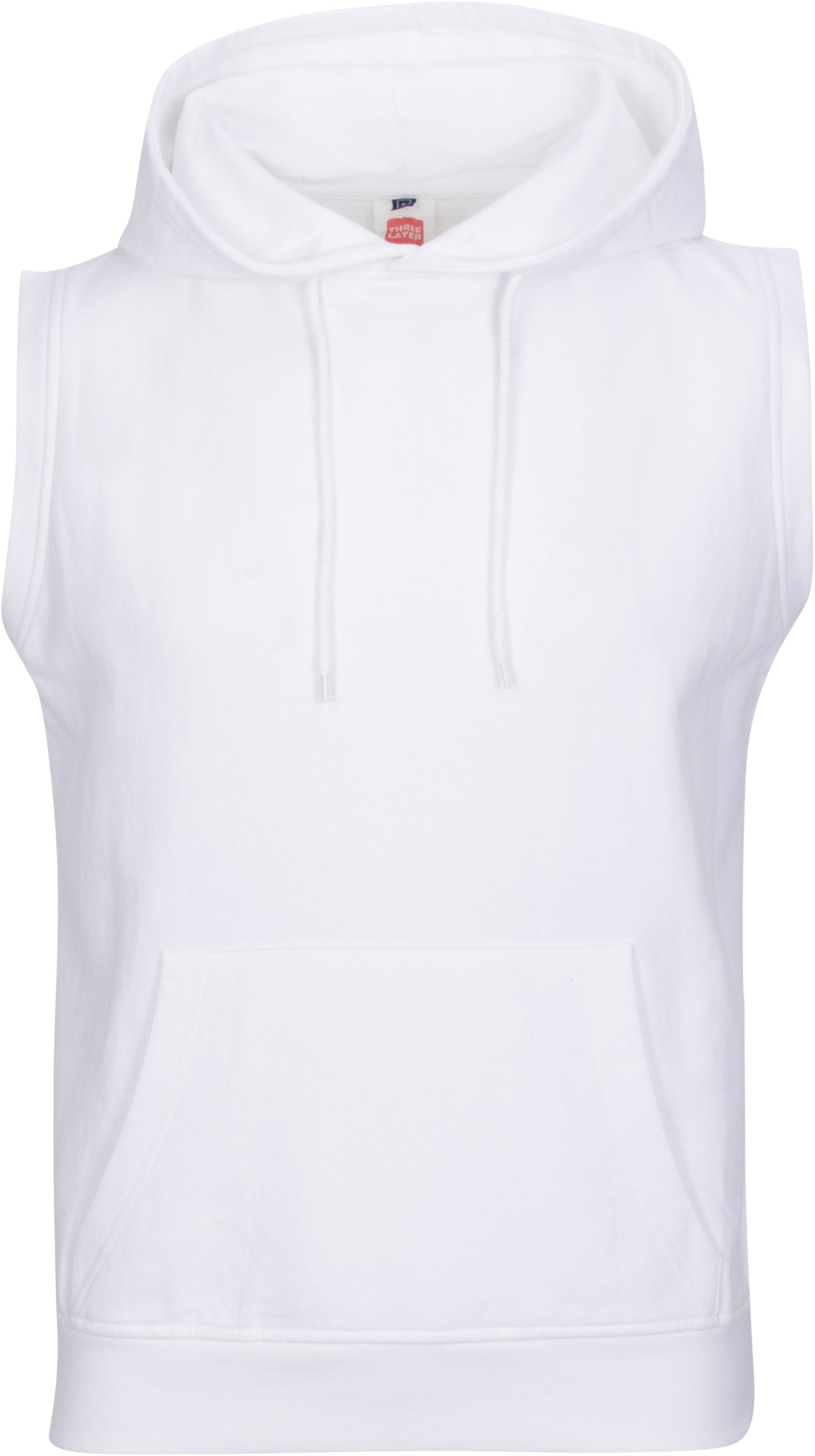 White sleeveless hoodie on a white background