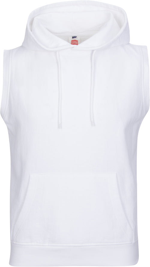 White sleeveless hoodie on a white background